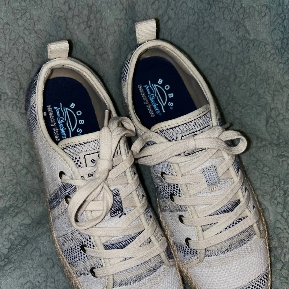 Skechers BOBS Sesame Espadrille Sneaker - platform striped canvas shoes - Picture 3 of 9